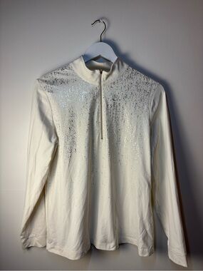 Zenergy Golf White & Gold Glitter Quarter-Zip Long Sleeve Top, size 2
